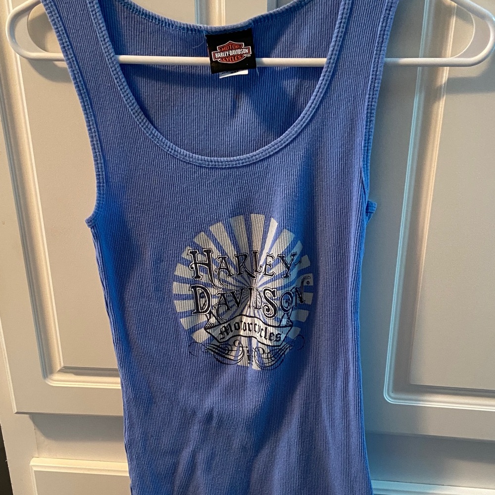 Harley-Davidson Women's Light Blue Ribbed Logo Tank Top